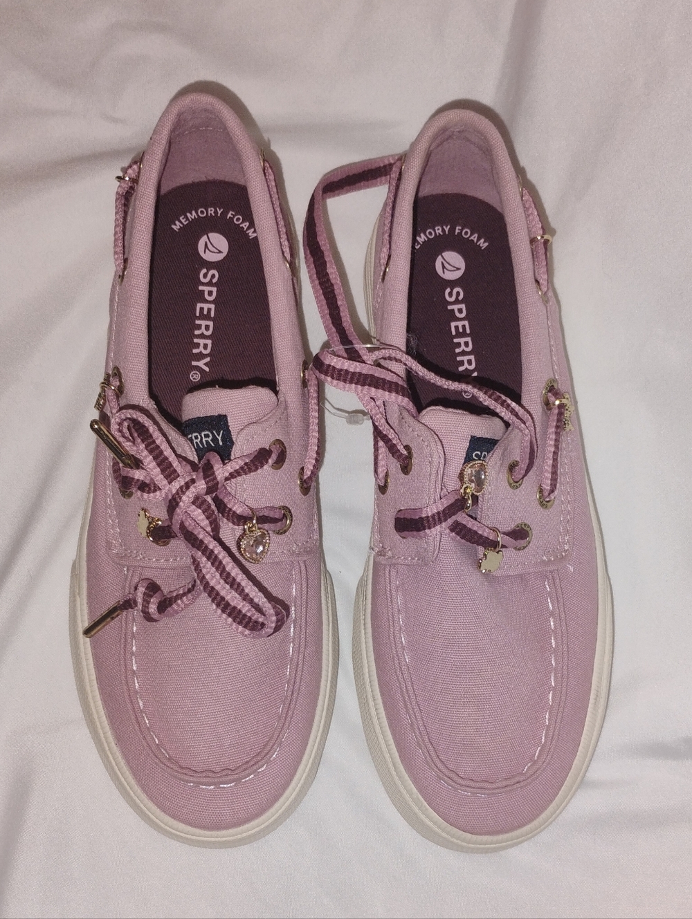 Sperry Girl's Light Pink Canvas Boat Shoes with Striped Laces New without Box